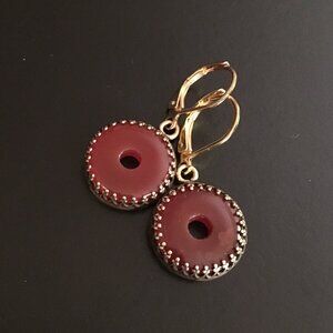 Carnelian Agate Drop Earrings - Bezel - Lever Back Ear Wires
